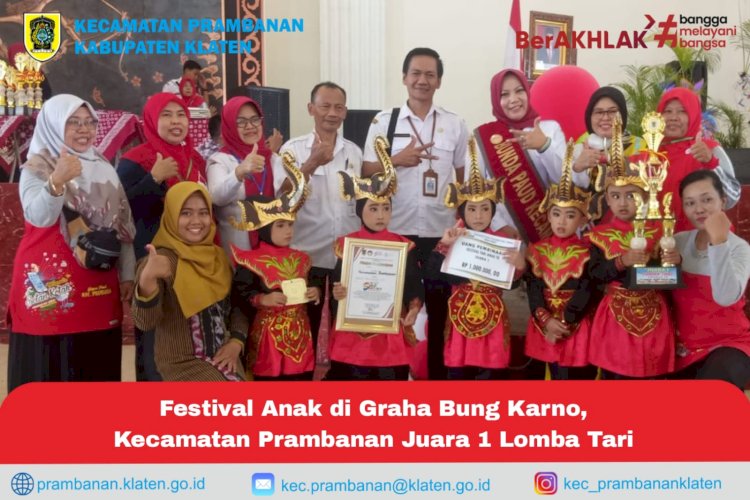 Festival Anak di graha Bung Karno untuk Kec Prambanan juara 1 Lomba Tari